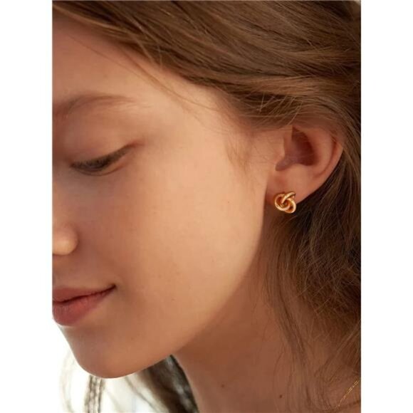 18K Gold-Plated Love Knot Stud Earrings – Dainty, Hypoallergenic & Symbolic - Picture 2 of 5
